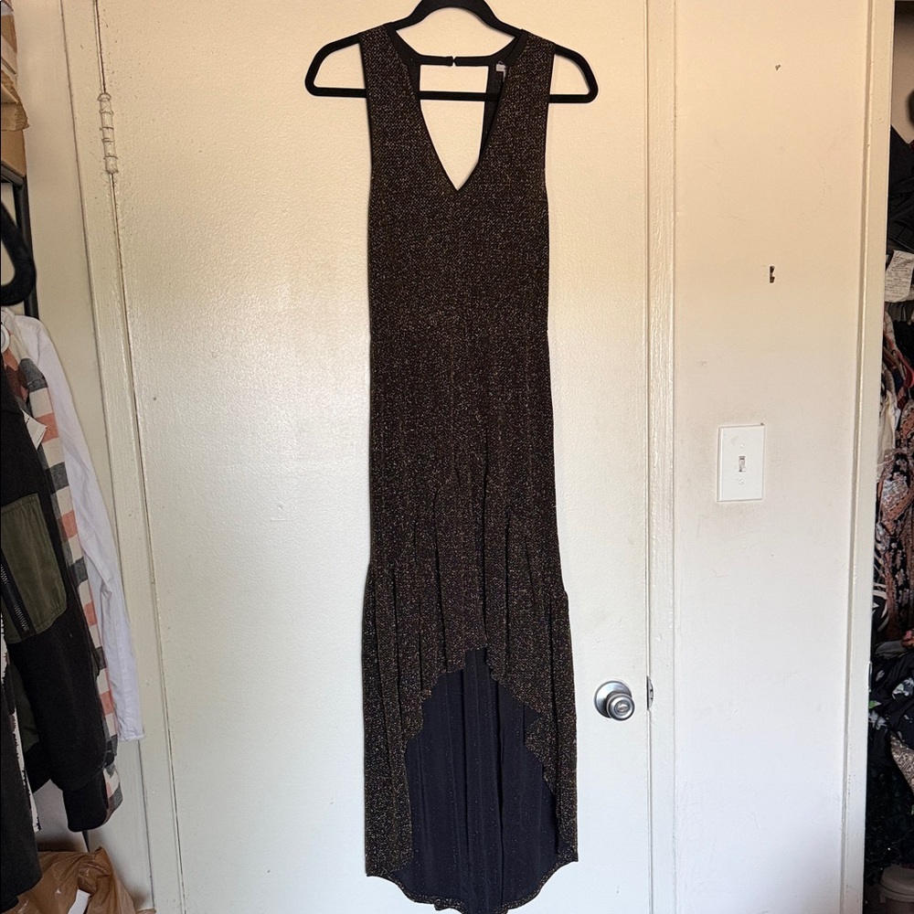 Ecote XS Black and Gold Shimmer High-Low Maxi Dress